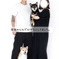 女性に抱っこされる黒い犬と、男性の足の間に座る茶色い犬