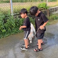 水たまりで遊ぶスズちゃんたち⑩