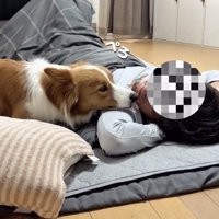 パパのお顔をペロペロ