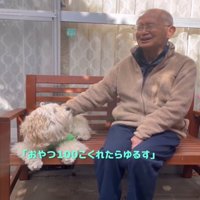 怒る犬と笑うおじいさん