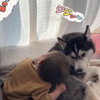 ジジちゃんに抱きつく赤ちゃん