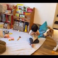 笑うパパとラスカルくん