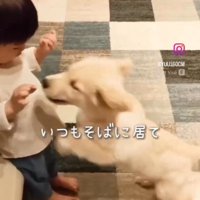 ていちゃんに飛びつくエルくん
