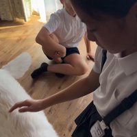 帰宅後のお子さんたちとまる君