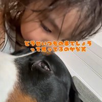 大型犬にキスする子供