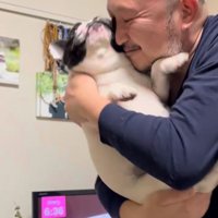 小型犬を抱きしめる飼い主