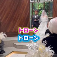 結婚式中の飼い主夫婦