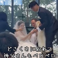 神父に近づく犬