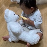ぬいぐるみをお世話する赤ちゃん