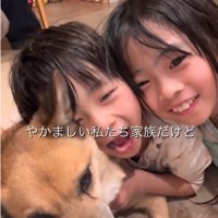 抱きしめられる犬