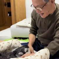 笑顔で撫でる人