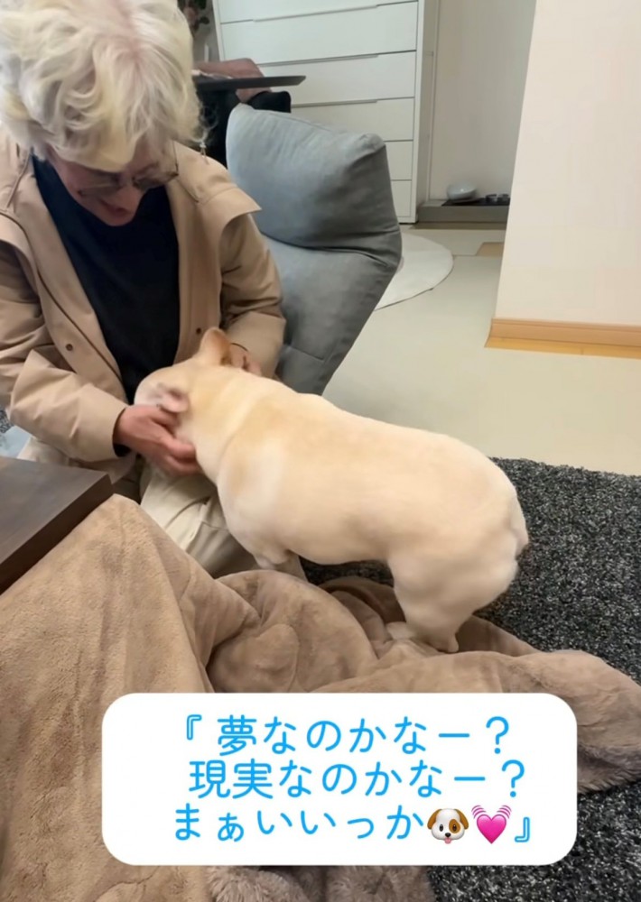 ぴったり寄り添う犬と人