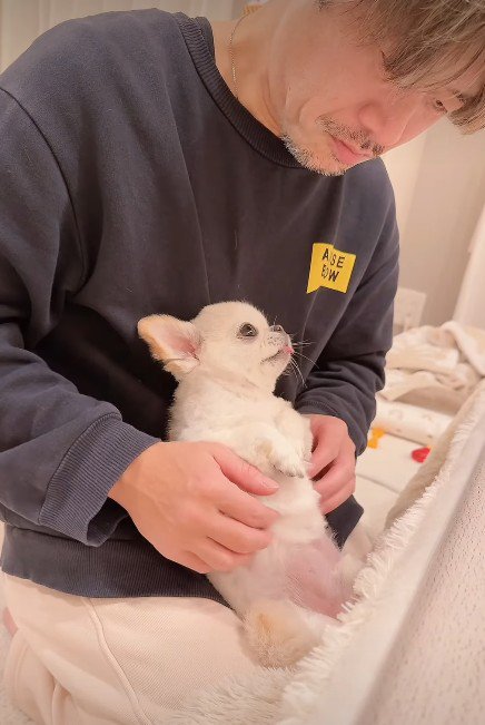 パパの膝の上でまったり