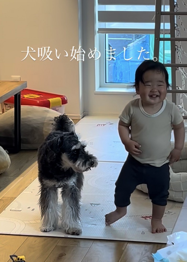 ニコニコ笑いながら立ち去る赤ちゃん