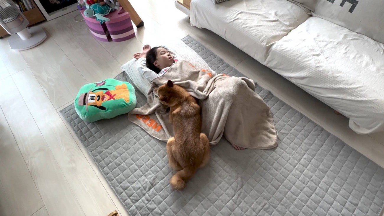 寄り添って看病してくれています