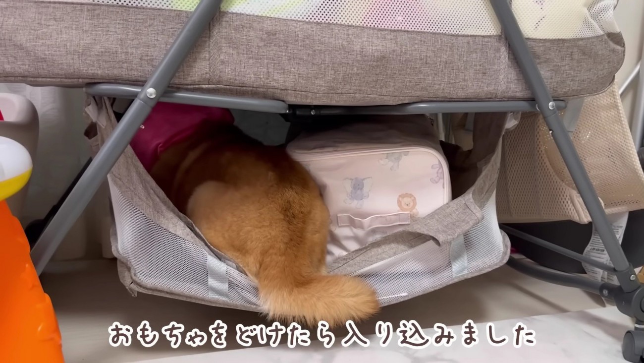 家具の隙間に避難！