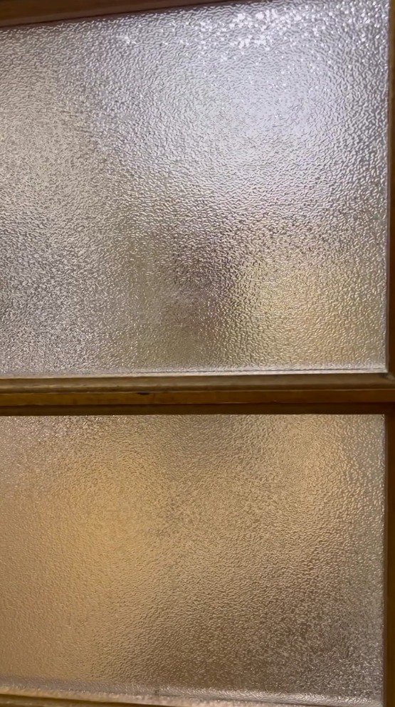 ガラスに映る、座っている犬のシルエット