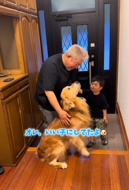 撫でられるマッシュくん