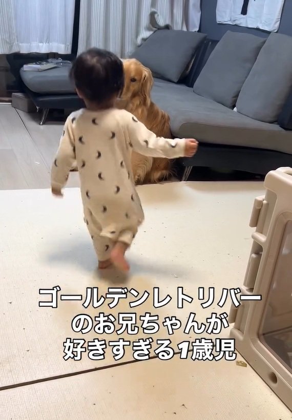 ピノくんに駆け寄る息子さん