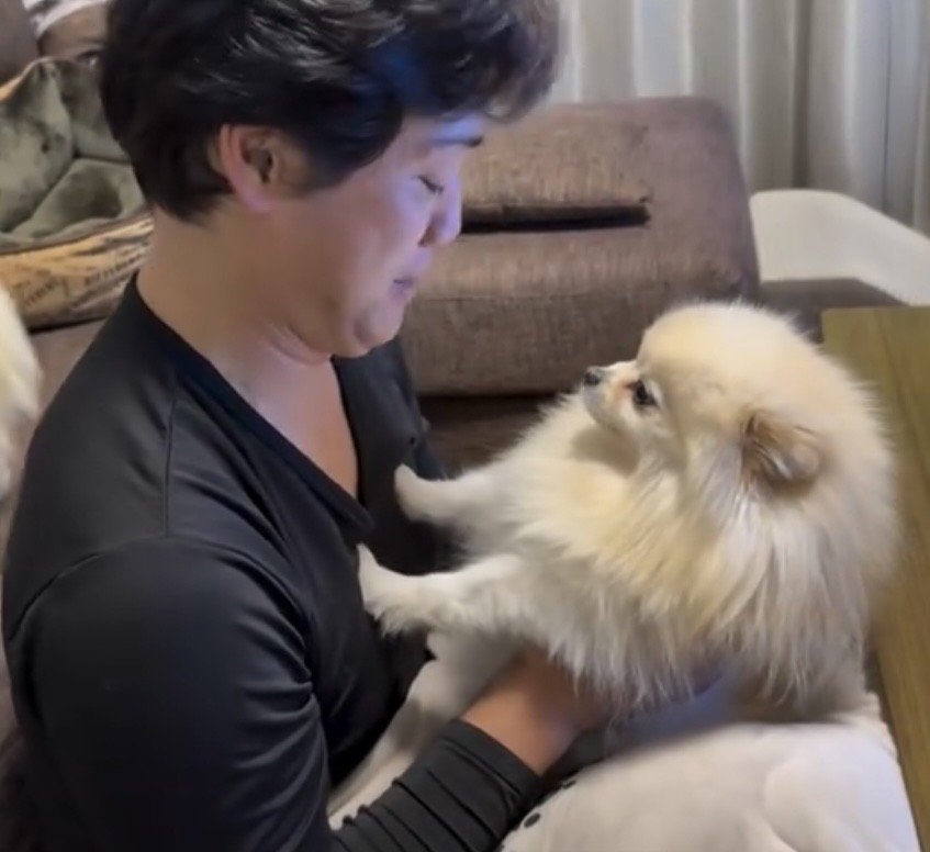 必死に踏ん張る犬