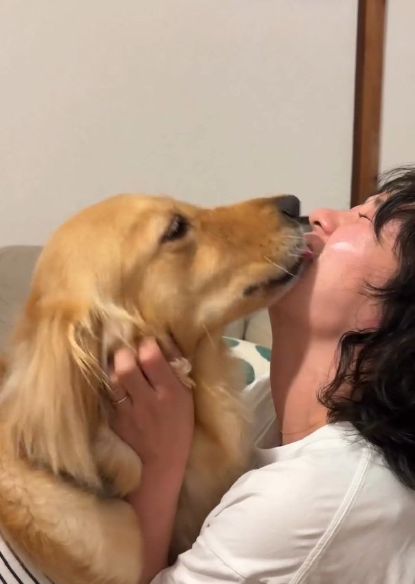 ママにキスするにこちゃん