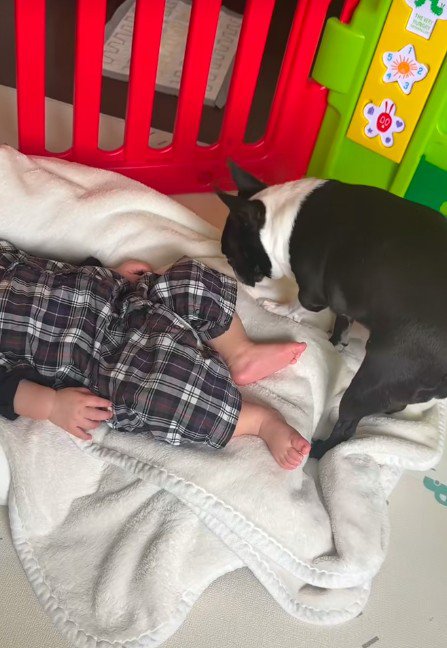 横目で赤ちゃんを確認