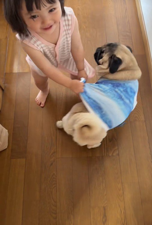 お洋服をつかんで…