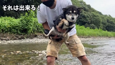 エア犬かきを披露