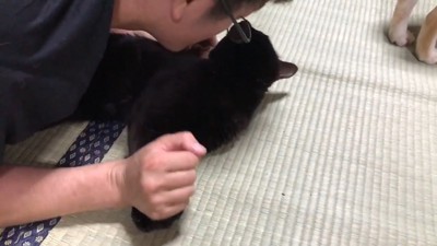ももちゃんが目を離した隙に、パパさんが接近