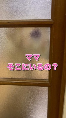 ドアの向こうでソワソワした様子を見せる犬