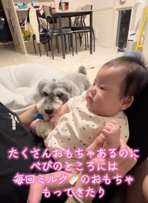 手に持たせてあげようとしてる?