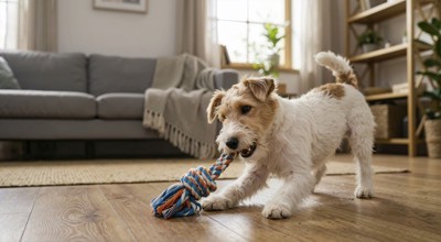 おもちゃで遊ぶ犬