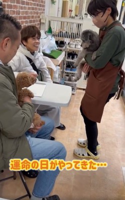 里親さんと対面するレモンちゃん