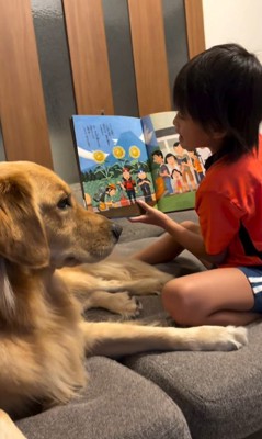 絵本の読み聞かせをしてくれる次男くん