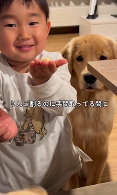 りんごをもらうモナちゃん＆ニコちゃん6