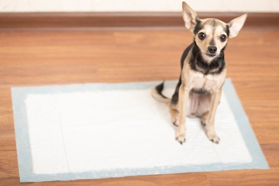 トイレシーツの上に座る小型犬