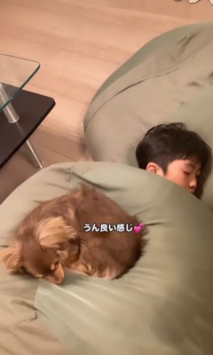 遊び疲れて寝るアムくんと男の子7