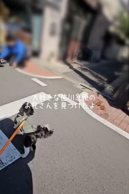 佐川急便のお兄さんを見つけたライタくん