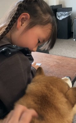 犬に注意する女の子