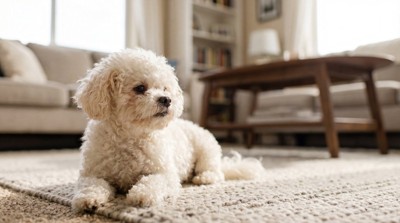 部屋で過ごす犬