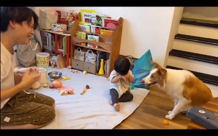 笑うパパとラスカルくん