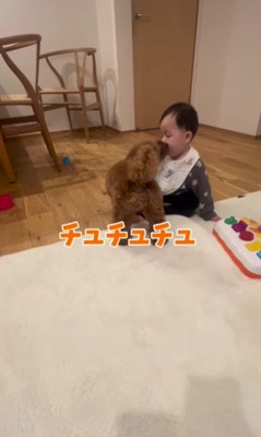 男の子の顔にチュー♡