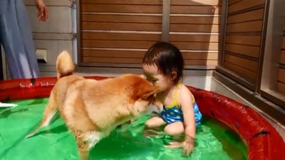 花子ちゃんに顔を近づけるモモ子ちゃん