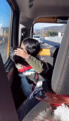 外の景色を一緒に眺める2人