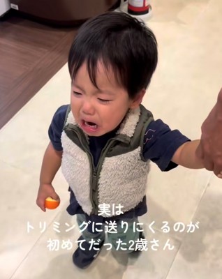 手を引かれて歩く男の子