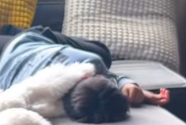 ソファに寝転がる男の子