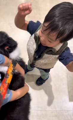 再会に喜ぶ男の子