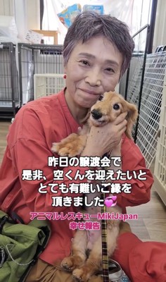 人に抱かれる犬