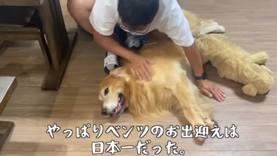 お父さんに撫でられるベンツくん