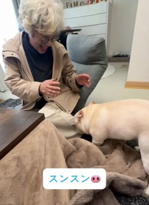 バーバに鼻を寄せる犬